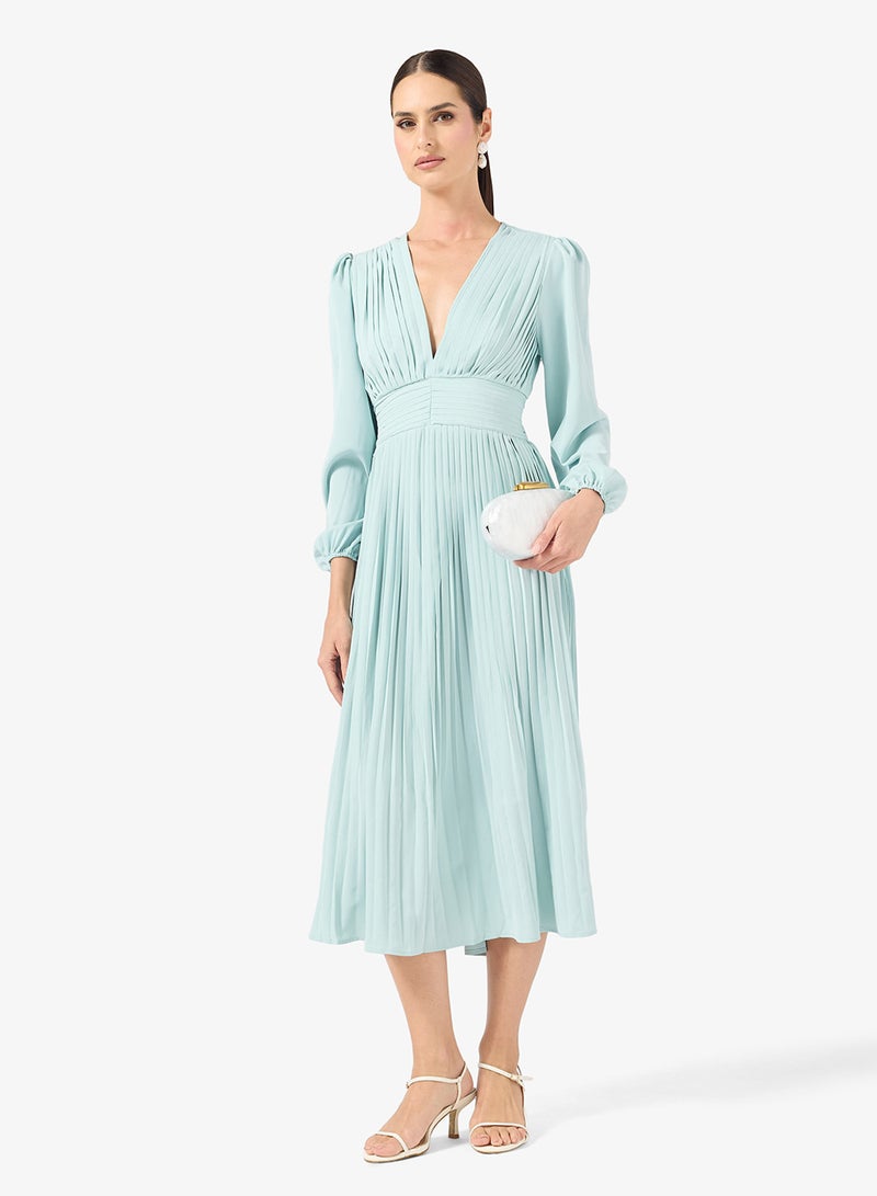 ELLA Pleated Dress With Flare Sleeves - Image 1