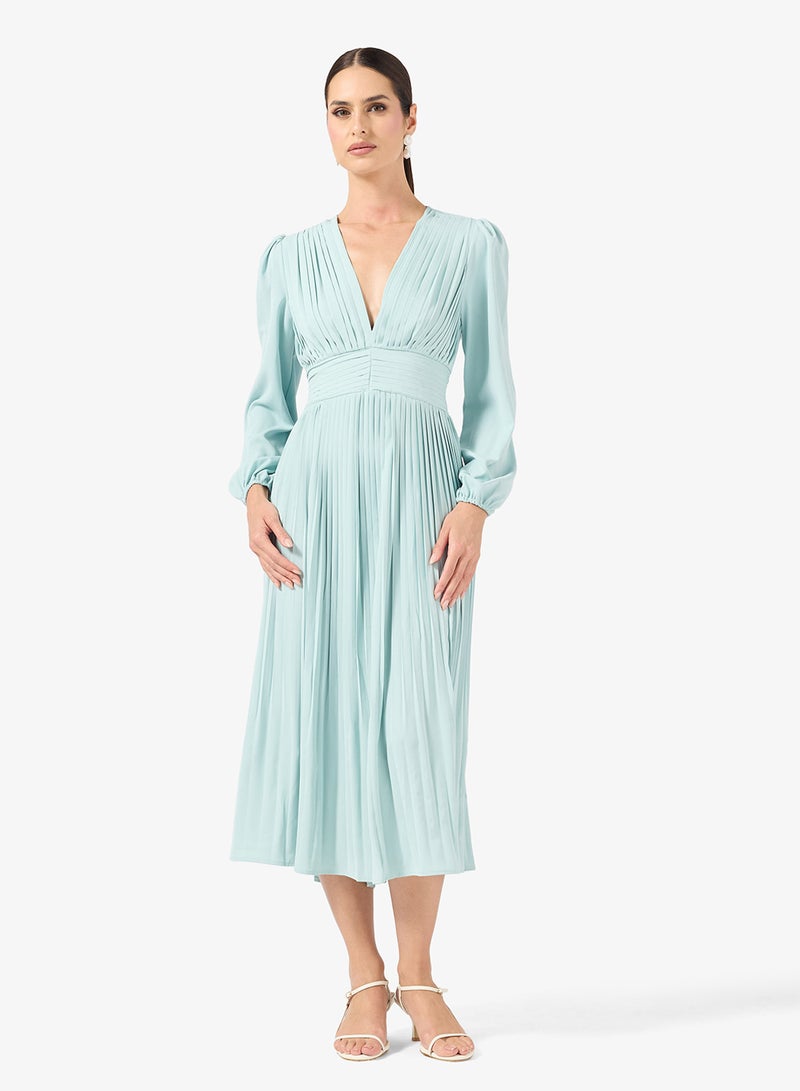ELLA Pleated Dress With Flare Sleeves - Image 4