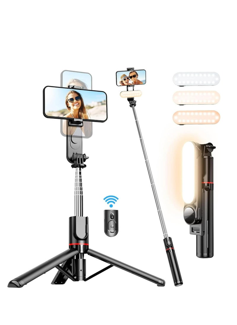 Generic - Selfie Stick Tripod, Extendable Tripod with Rechargeable Bluetooth Remote,Removable fill light， Compatible with iPhone and Android Smartphones, Perfect for Travel, Vlog, Video and Photo, Black - Image 1