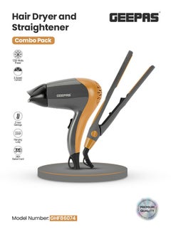 GEEPAS Hair Dryer and Straightener, 2 Speed and 2 Heat Setting/ Ceramic Plates, with Concentrator/2-in-1 Hair Styling Kit ,Perfect for Salon and At Home Styles, PTC Heater, DC Motor  - Image 1