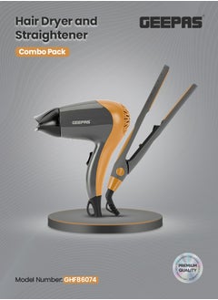 GEEPAS Hair Dryer and Straightener, 2 Speed and 2 Heat Setting/ Ceramic Plates, with Concentrator/2-in-1 Hair Styling Kit ,Perfect for Salon and At Home Styles, PTC Heater, DC Motor  - Image 2