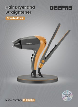 Hair Dryer and Straightener, 2 Speed and 2 Heat Setting/ Ceramic Plates, with Concentrator/2-in-1 Hair Styling Kit ,Perfect for Salon and At Home Styles, PTC Heater, DC Motor - view 2