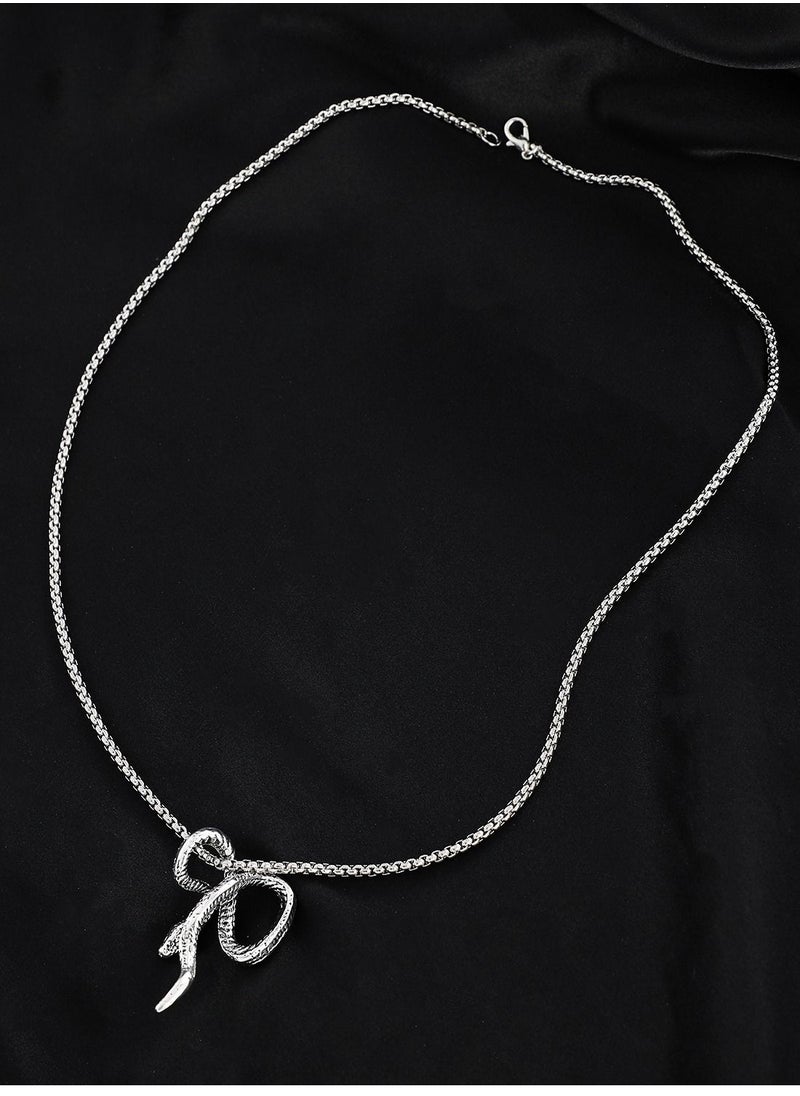 Satinior - Exaggerated Winding Snake Personality Necklace Pendant Fashion Punk Doing Old Silver Animal Snake Chain - Image 1