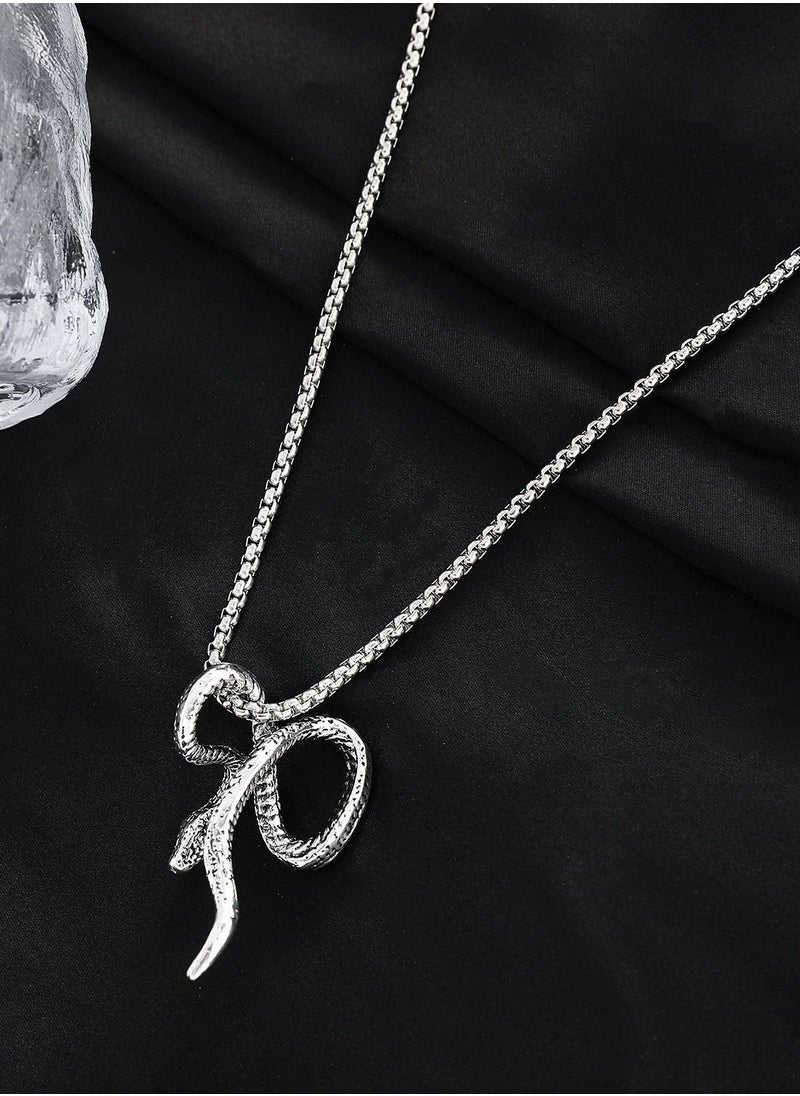 Satinior - Exaggerated Winding Snake Personality Necklace Pendant Fashion Punk Doing Old Silver Animal Snake Chain - Image 1