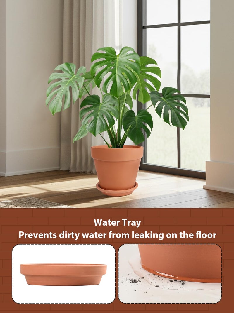 INGOFIN Terracotta Pot with Saucer - 10 Inch Ceramic Clay Pot for Plants with Drainage Hole, Large Terra Cotta Flower Planter with Tray for Indoor Outdoor Plants - Image 4