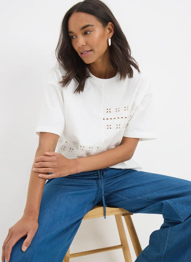 Matalan White Patchwork Broderie T-Shirt