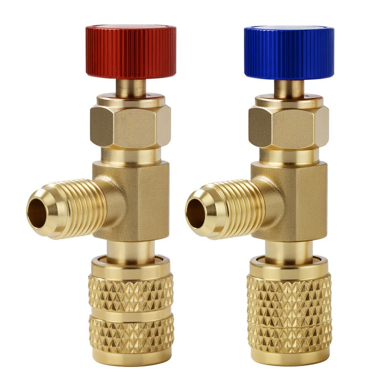 Timsec 2Pcs Refrigerant Charging Valve Set 14 516 Safety Adapter Flow Control Ball Valve Brass Low Loss HVAC Fittings for R12 R22 R410 Air Conditioner Manifold Maintenance Tools - Image 3