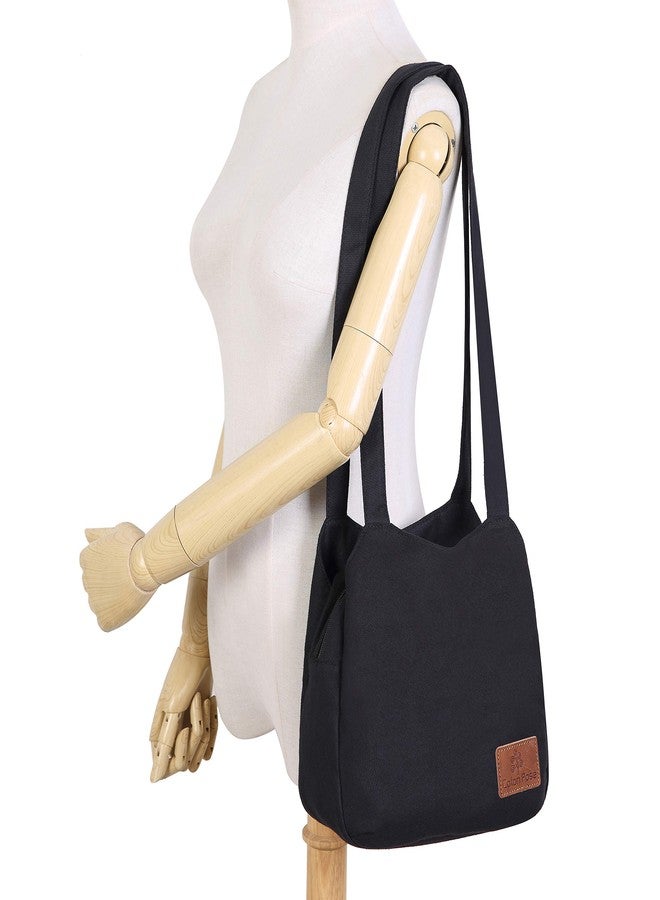 Coton Pose Small Mini Shoulder Bag Hippie Top Zip Cotton Sling Bag Jacquard cloth Handmade Bags… (Black) - Image 2