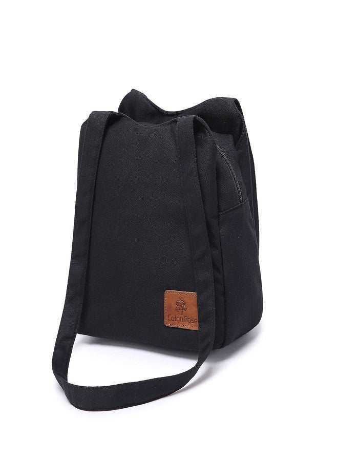 Coton Pose Small Mini Shoulder Bag Hippie Top Zip Cotton Sling Bag Jacquard cloth Handmade Bags… (Black) - Image 1