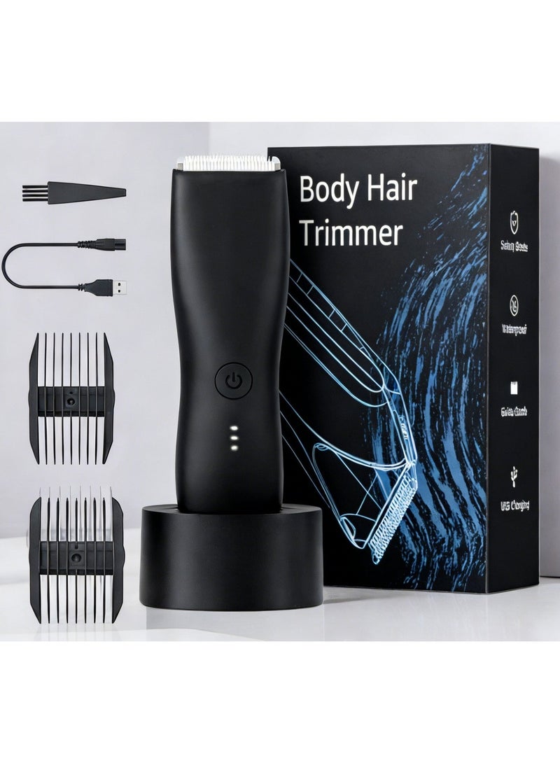 Electric Body Hair Trimmer - Groin Trimmer for Men, Electric Ball Pubic Trimmer Shaver,Kit with 2 Guard,Replaceable Ceramic Blade Heads,Waterproof Wet/Dry Shaver,90 Minutes Shaving - Image 1