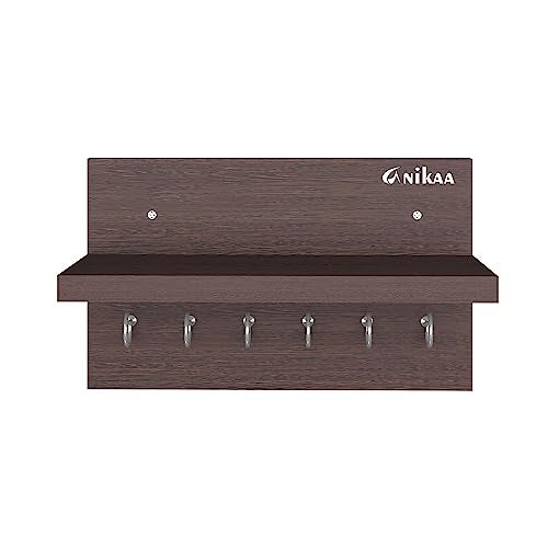 Anikaa Volt Wooden Wall Mounted Key Holder with Decorative Shelf and 6 Knobs (Wenge)- Pack of 2 - Image 4