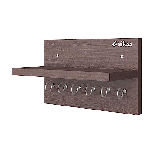 Anikaa Volt Wooden Wall Mounted Key Holder with Decorative Shelf and 6 Knobs (Wenge)- Pack of 2 - Image 5
