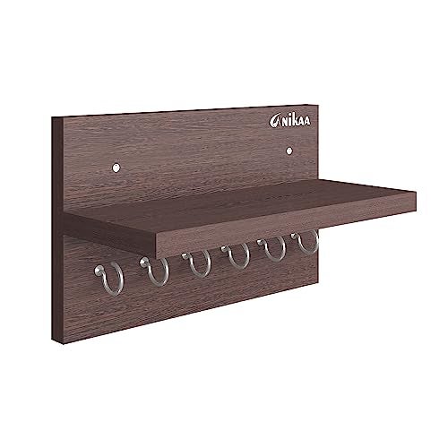 Anikaa Volt Wooden Wall Mounted Key Holder with Decorative Shelf and 6 Knobs (Wenge)- Pack of 2 - Image 3