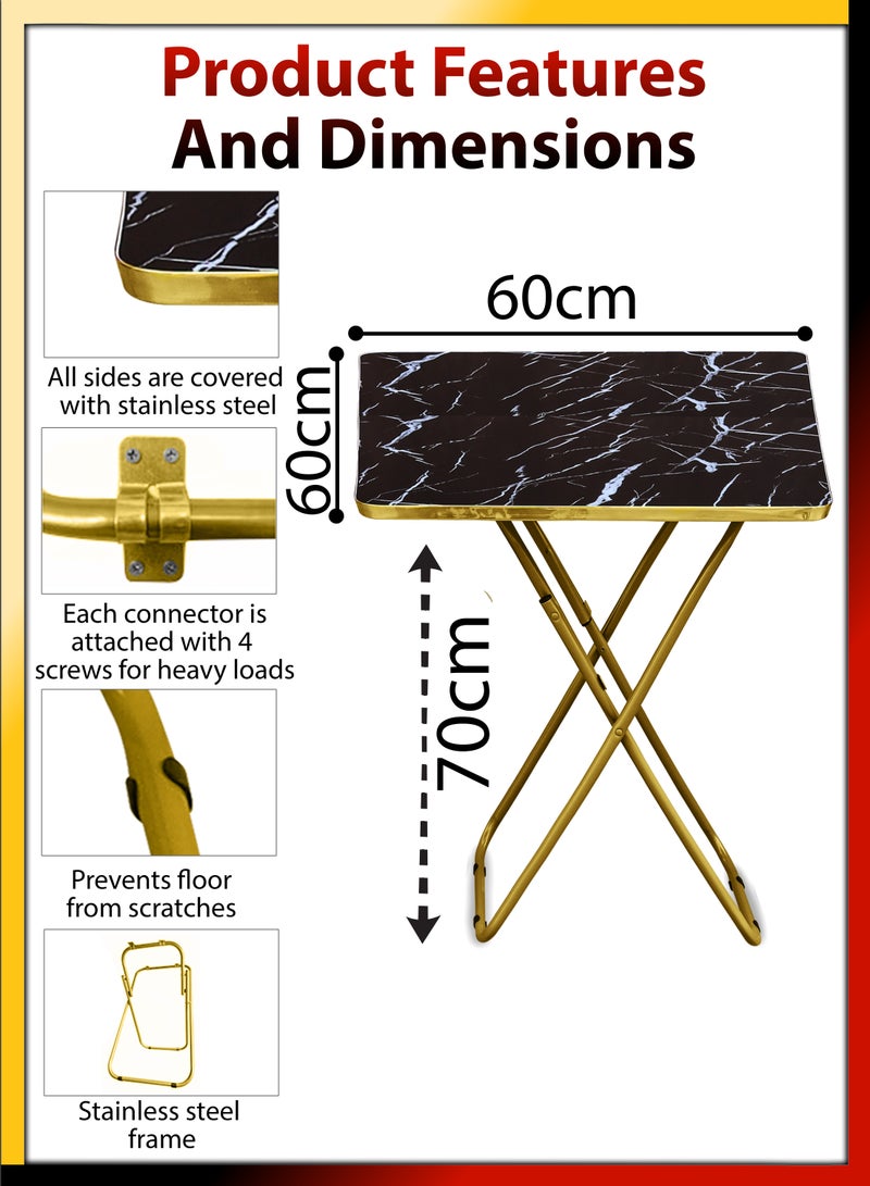 DBLEW Set Of Foldable Marble Wooden Square Table And 2 Folding Chairs Seats Metal Frame For Breakfast Computer Laptop Desk Office Workstation Kitchen Balcony Home Dining Outdoor Picnic Beach Desert Camping - Image 2