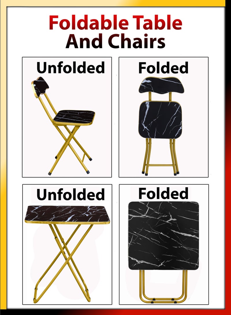 DBLEW Set Of Foldable Marble Wooden Square Table And 2 Folding Chairs Seats Metal Frame For Breakfast Computer Laptop Desk Office Workstation Kitchen Balcony Home Dining Outdoor Picnic Beach Desert Camping - Image 4