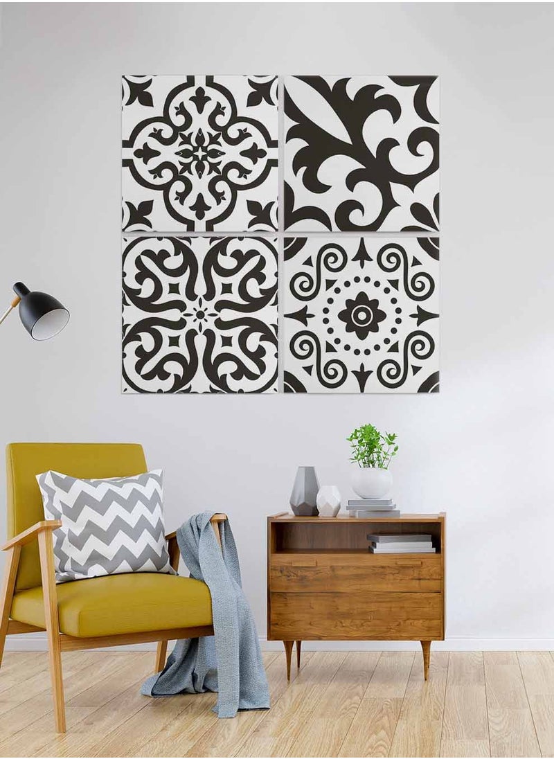 LOWHA Set Of 4 Framed Square Canvas Wall Arts Stretched Over Wooden Frame, Azulejo Art Painting, For Home, Living Room, Office Decor  - Image 1