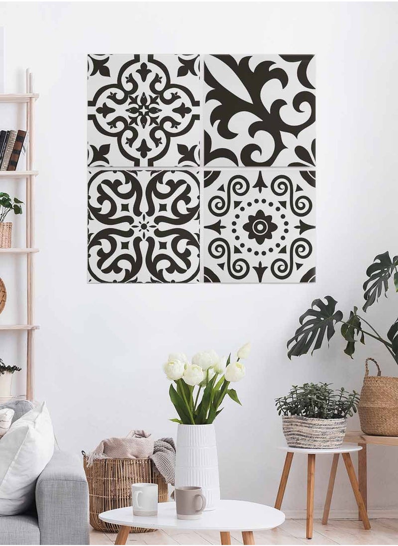 LOWHA Set Of 4 Framed Square Canvas Wall Arts Stretched Over Wooden Frame, Azulejo Art Painting, For Home, Living Room, Office Decor  - Image 2