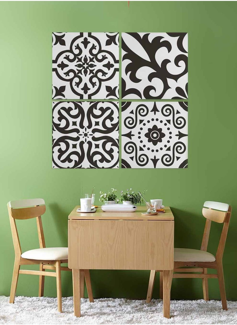 LOWHA Set Of 4 Framed Square Canvas Wall Arts Stretched Over Wooden Frame, Azulejo Art Painting, For Home, Living Room, Office Decor  - Image 3