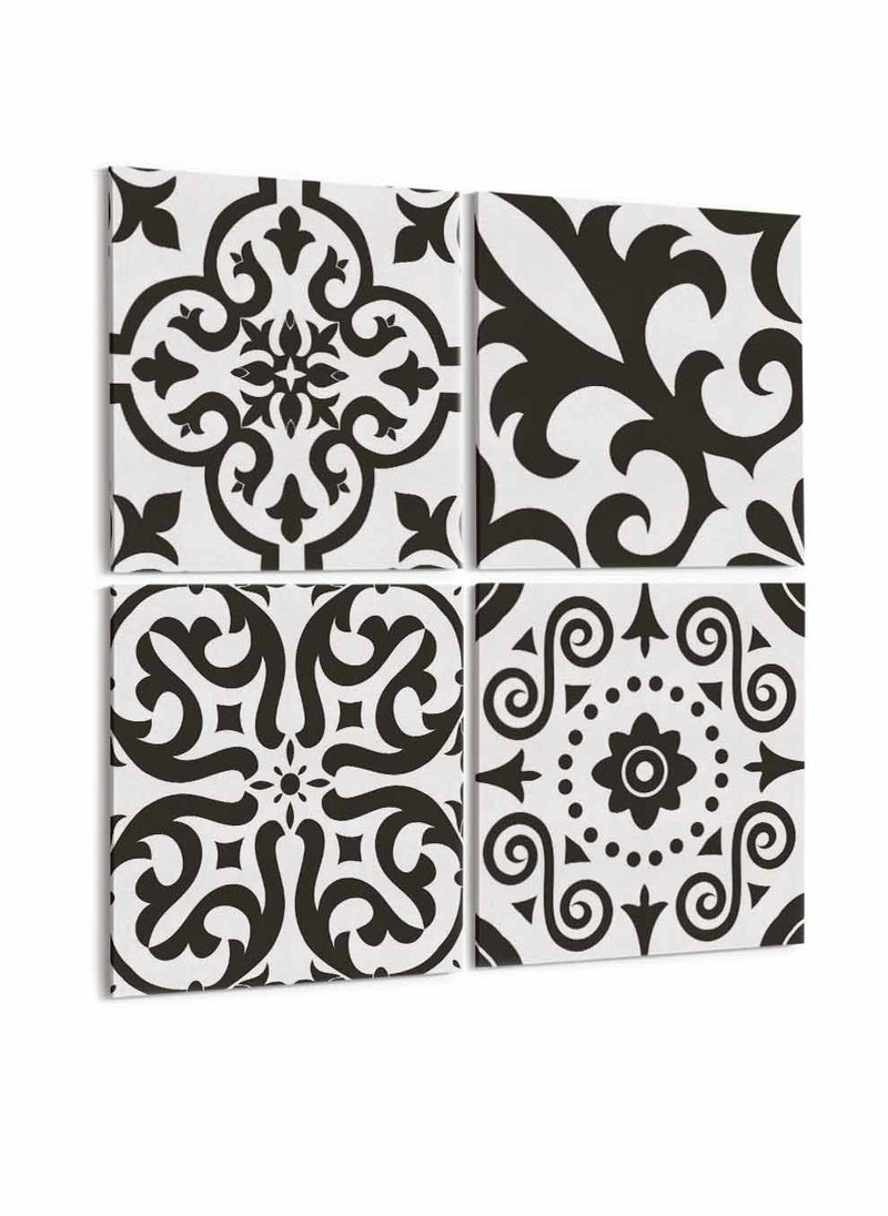 LOWHA Set Of 4 Framed Square Canvas Wall Arts Stretched Over Wooden Frame, Azulejo Art Painting, For Home, Living Room, Office Decor  - Image 4