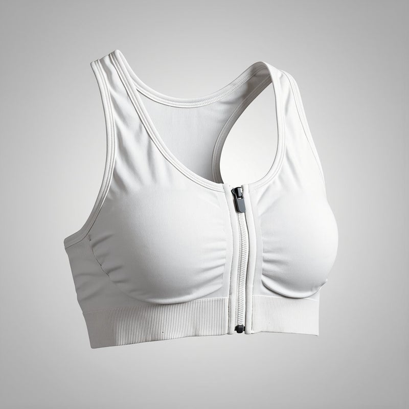 Sports Bra Front Zipper Full Coverage For Running Yoga Maternity Daily Wear White XL - Image 3