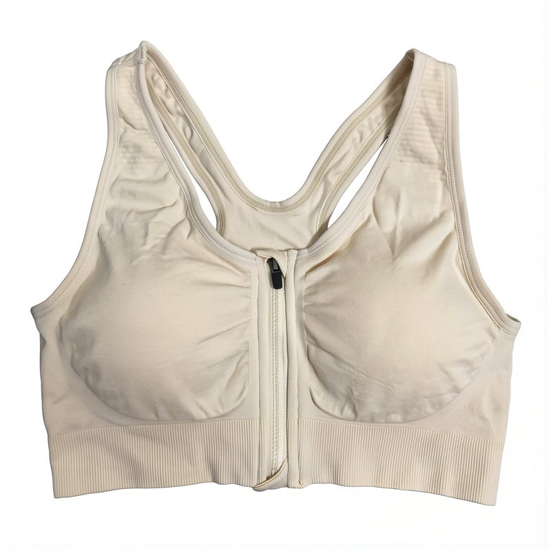 Sports Bra Front Zipper Full Coverage For Running Yoga Maternity Daily Wear White XL - Image 2