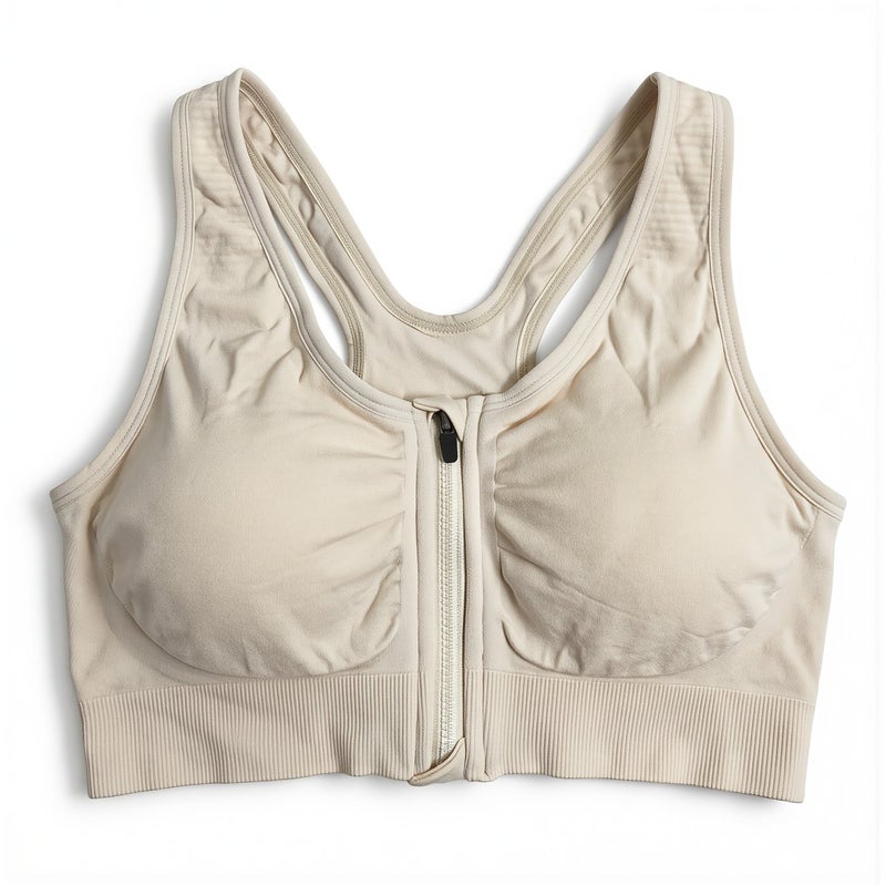 Sports Bra Front Zipper Full Coverage For Running Yoga Maternity Daily Wear White XL - Image 5
