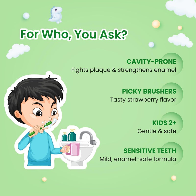 ENSHINE Kids Toothpaste- Strawberry Flavoured | Natural Ingredients, Gentle Formula & Overall Oral Protection | Prevents Cavities, Strengthens Enamel | Paraben-Free & Safe Pack of 2(80gm Each) - Image 5