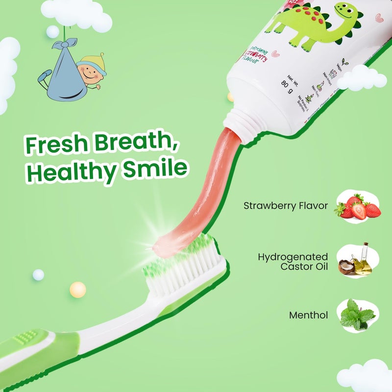 ENSHINE Kids Toothpaste- Strawberry Flavoured | Natural Ingredients, Gentle Formula & Overall Oral Protection | Prevents Cavities, Strengthens Enamel | Paraben-Free & Safe Pack of 2(80gm Each) - Image 3