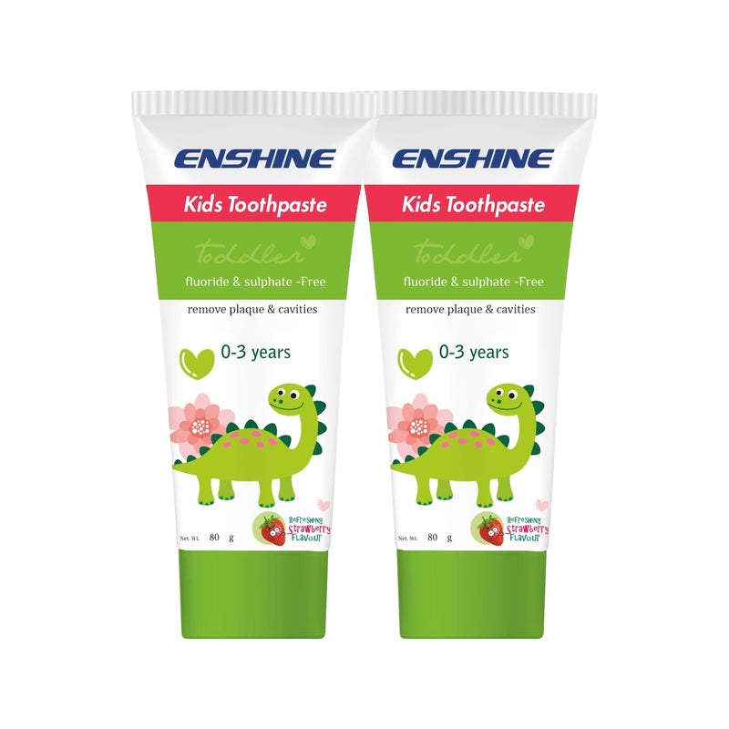 ENSHINE Kids Toothpaste- Strawberry Flavoured | Natural Ingredients, Gentle Formula & Overall Oral Protection | Prevents Cavities, Strengthens Enamel | Paraben-Free & Safe Pack of 2(80gm Each) - Image 1