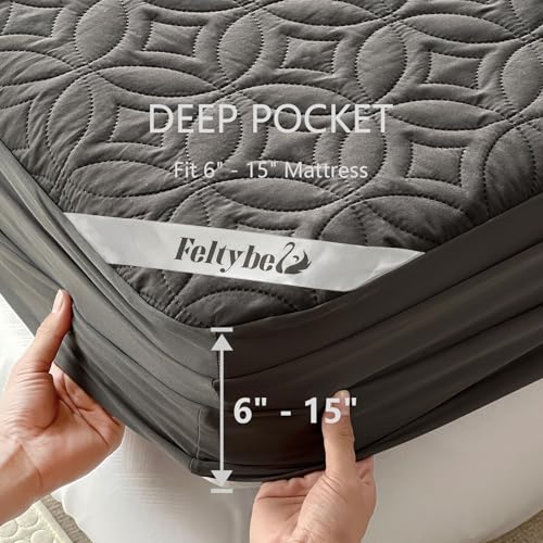 FELTYBED Queen Size 60"x80" Waterproof Mattress Protector, Soft Bed Grey Mattress Cover Queen, Breathable Mattress Pad Cover with Deep Pocket 6"- 15", Noiseless Washable - Image 3