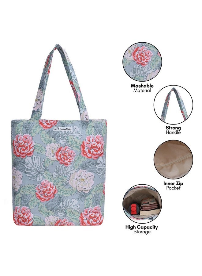 NFI essentials Tote Bags for Women with Zip, Handy Foldable Shopping Bag for Girls, Stylish Canvas Handbag Shoulder Carry Bag for Traveling & Daily Use - Image 5