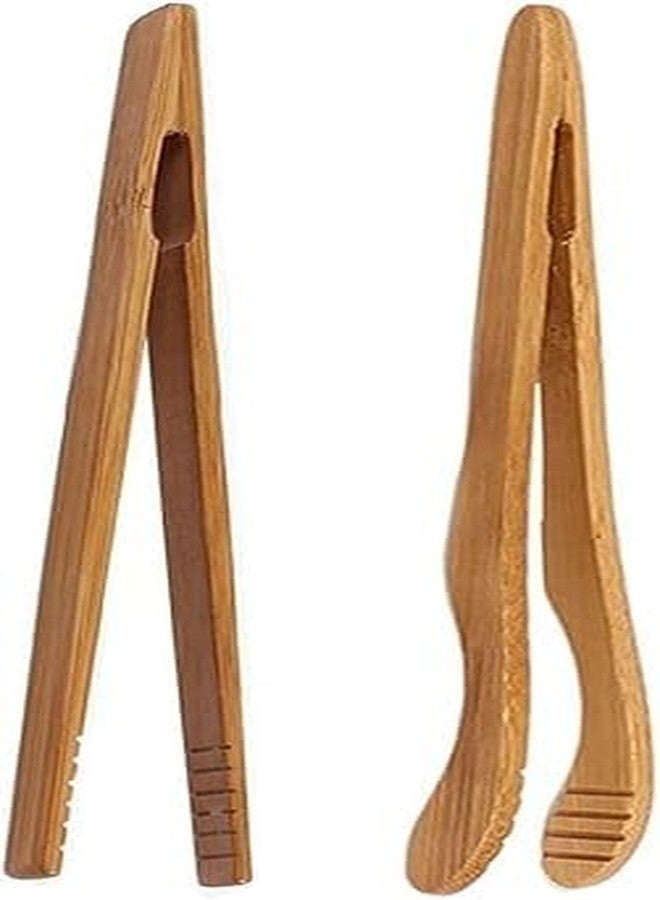 Qintreesify 2Pcs 6.7 Inch Bamboo Toast Tongs, Small Natural Wood Toaster Tongs, Mini Wooden Tea Tweezer Bacon Tea Clip Food For Cooking (1 Straight & 1 Bent) - Image 1