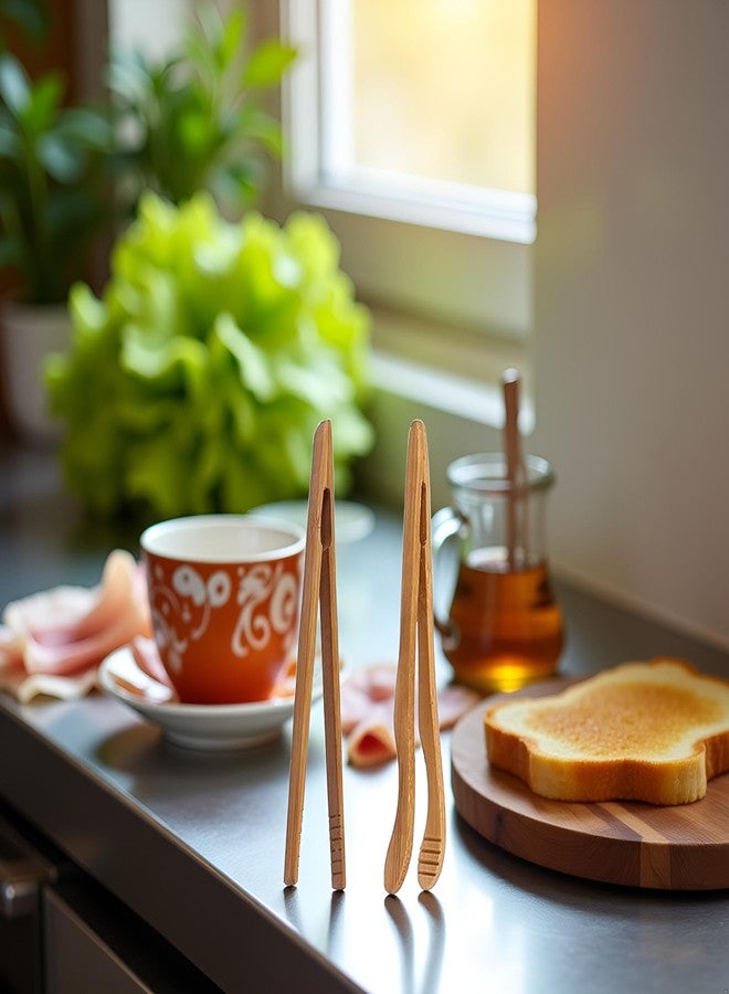 Qintreesify 2Pcs 6.7 Inch Bamboo Toast Tongs, Small Natural Wood Toaster Tongs, Mini Wooden Tea Tweezer Bacon Tea Clip Food For Cooking (1 Straight & 1 Bent) - Image 3