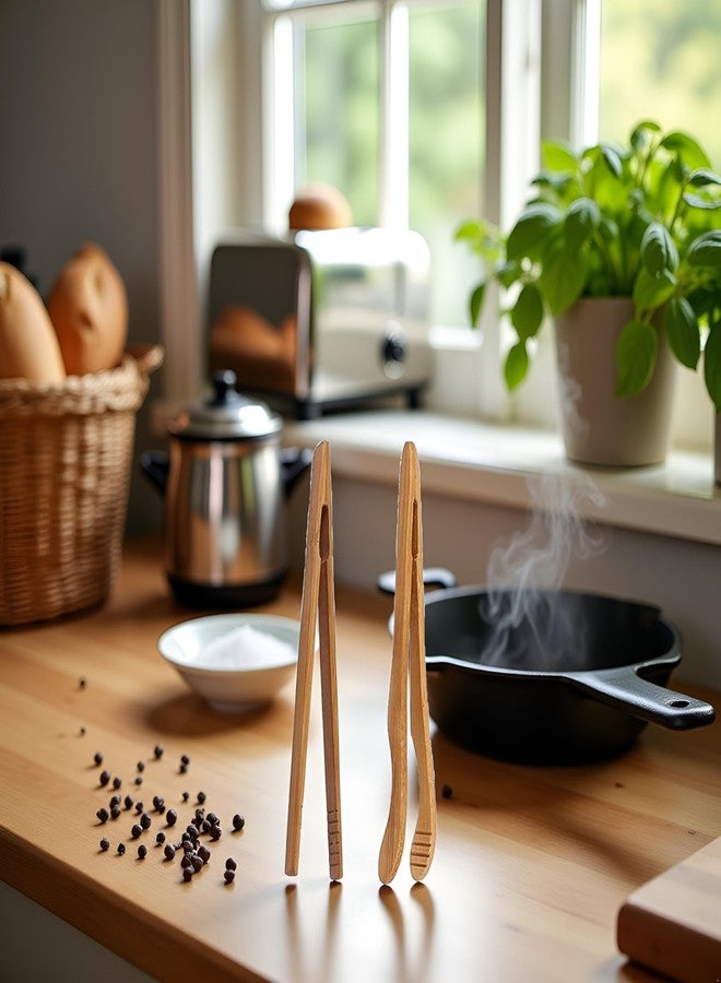 Qintreesify 2Pcs 6.7 Inch Bamboo Toast Tongs, Small Natural Wood Toaster Tongs, Mini Wooden Tea Tweezer Bacon Tea Clip Food For Cooking (1 Straight & 1 Bent) - Image 2
