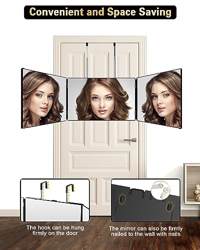 JUSRON 360 Viewing Angle Self Hair Cutting Mirror, Clear Anti-Fog HD Glass (Black Without LED Without Accessories) - Image 5