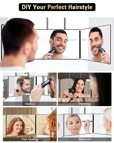 JUSRON 360 Viewing Angle Self Hair Cutting Mirror, Clear Anti-Fog HD Glass (Black Without LED Without Accessories) - Image 4