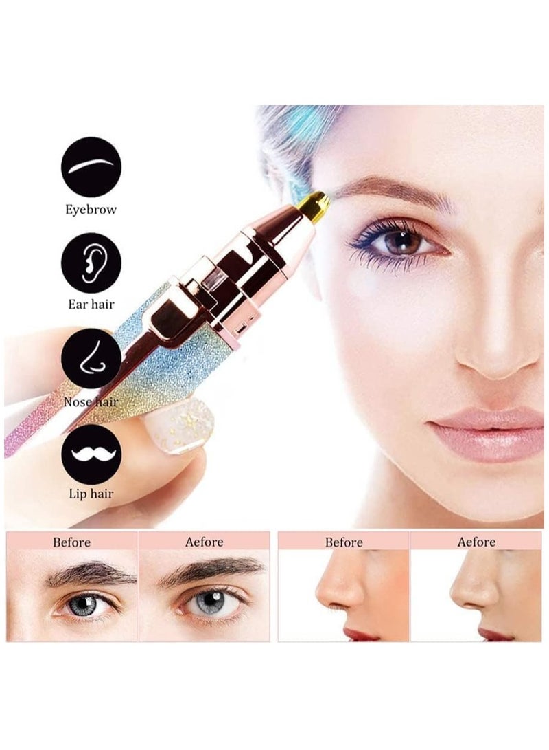 ماكينة تشذيب الحواجب ومزيل شعر الوجه 2 في 1 للنساء، ماكينة حلاقة الحواجب القابلة لإعادة الشحن وإزالة الشعر بدون ألم، ماكينة تشذيب الشعر وحلاقة الجسم للوجه مع رأسين بديلين وإضاءة LED - Image 1