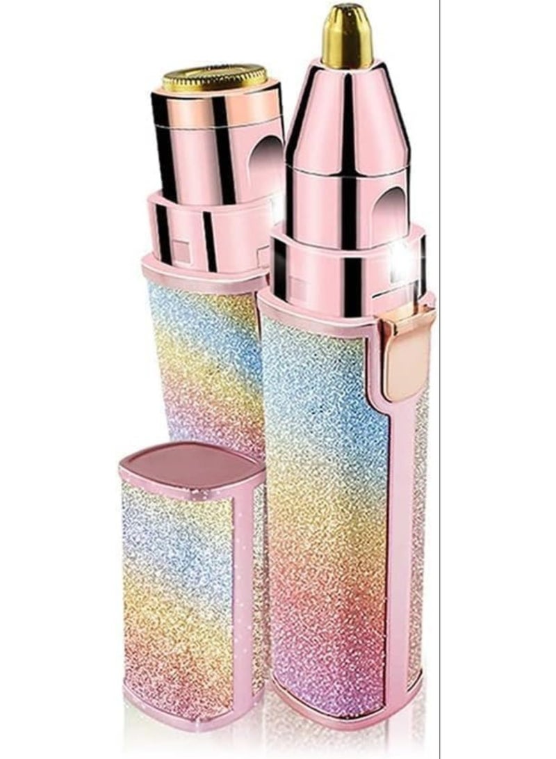 ماكينة تشذيب الحواجب ومزيل شعر الوجه 2 في 1 للنساء، ماكينة حلاقة الحواجب القابلة لإعادة الشحن وإزالة الشعر بدون ألم، ماكينة تشذيب الشعر وحلاقة الجسم للوجه مع رأسين بديلين وإضاءة LED - Image 2