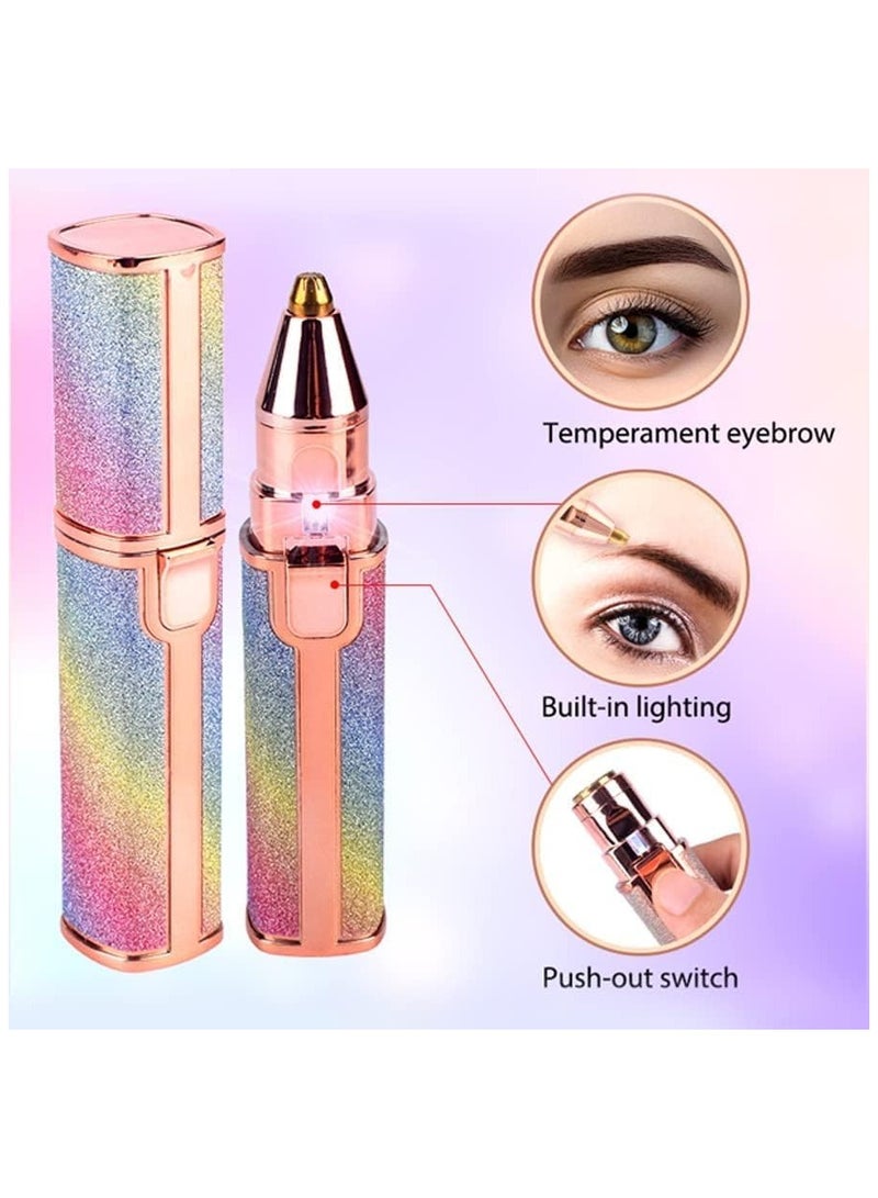 ماكينة تشذيب الحواجب ومزيل شعر الوجه 2 في 1 للنساء، ماكينة حلاقة الحواجب القابلة لإعادة الشحن وإزالة الشعر بدون ألم، ماكينة تشذيب الشعر وحلاقة الجسم للوجه مع رأسين بديلين وإضاءة LED - Image 4