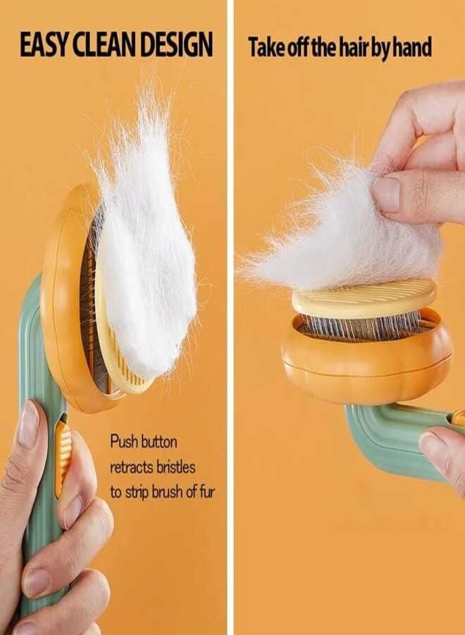 Generic Pet Hair Brush, Pet Grooming Brush Self Cleaning Dog/Cat Pumpkin Hair Brush for Shedding and Grooming Fits All Long or Short Pets - Image 3