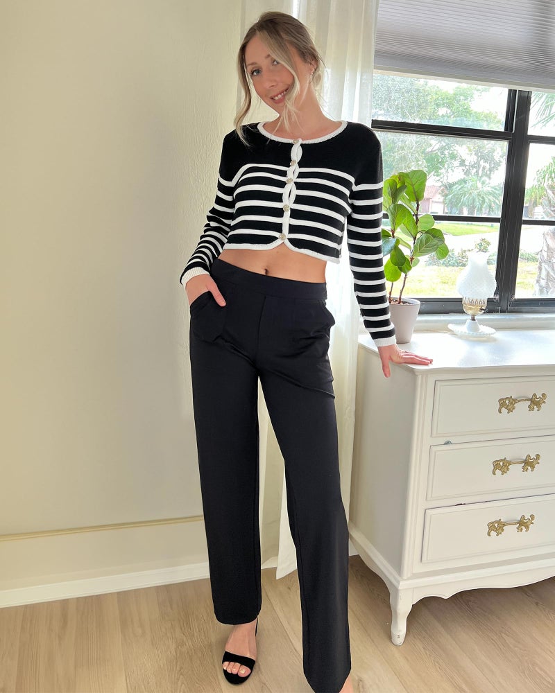 G4Free Black Work Pants Women Business Casual Pants Stretch Yoga Wide Leg Trousers High Waisted Office Wear Outfits (32",Black,XS) - Image 3