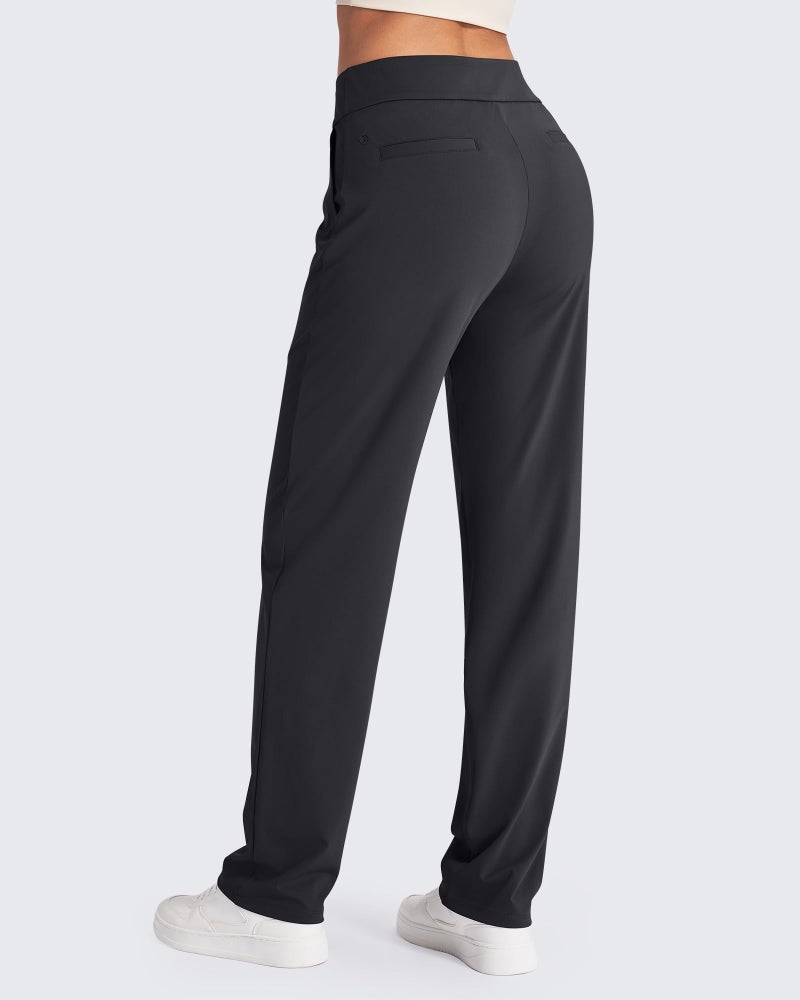 G4Free Black Work Pants Women Business Casual Pants Stretch Yoga Wide Leg Trousers High Waisted Office Wear Outfits (32",Black,XS) - Image 2