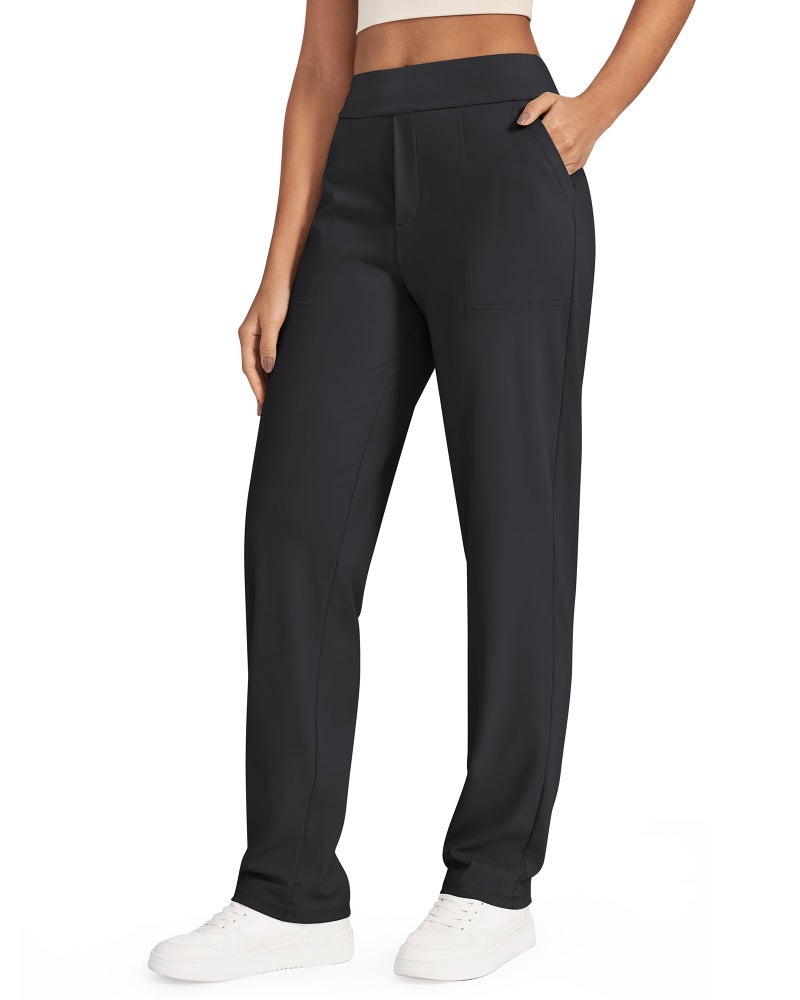 G4Free Black Work Pants Women Business Casual Pants Stretch Yoga Wide Leg Trousers High Waisted Office Wear Outfits (32",Black,XS) - Image 1