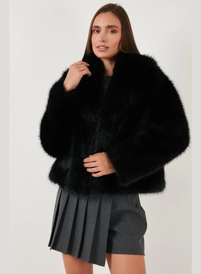 ليلا معطف فرو مبطن بياقة قميص نسائي من ليلا