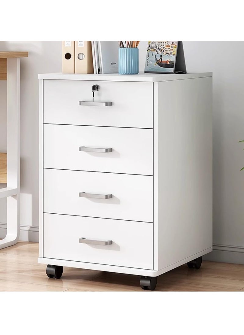 JOMILA Movable Filing Cabinet with 4 Drawer Lockable Office Cabinet with Wheels in White Industrial Wood 