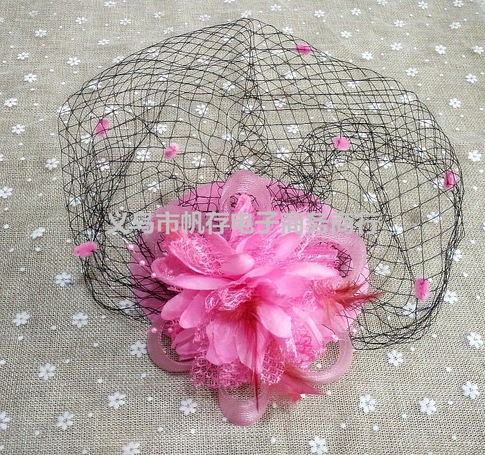 Generic Elegant Mesh Veil Hat Kids Hair Accessories Pink
