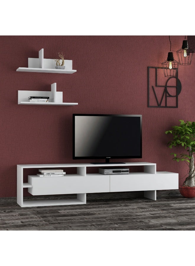 Mourah Home Gara Tv Unit Up To 60'' Inch Tvs With 2Shelf | 2Door And 2Tier Cabinet | Tv Cabinet | 180X29.8X42 Cm| White - Image 5