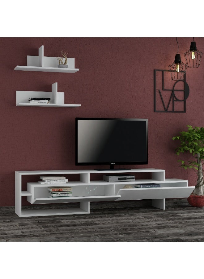 Mourah Home Gara Tv Unit Up To 60'' Inch Tvs With 2Shelf | 2Door And 2Tier Cabinet | Tv Cabinet | 180X29.8X42 Cm| White - Image 4