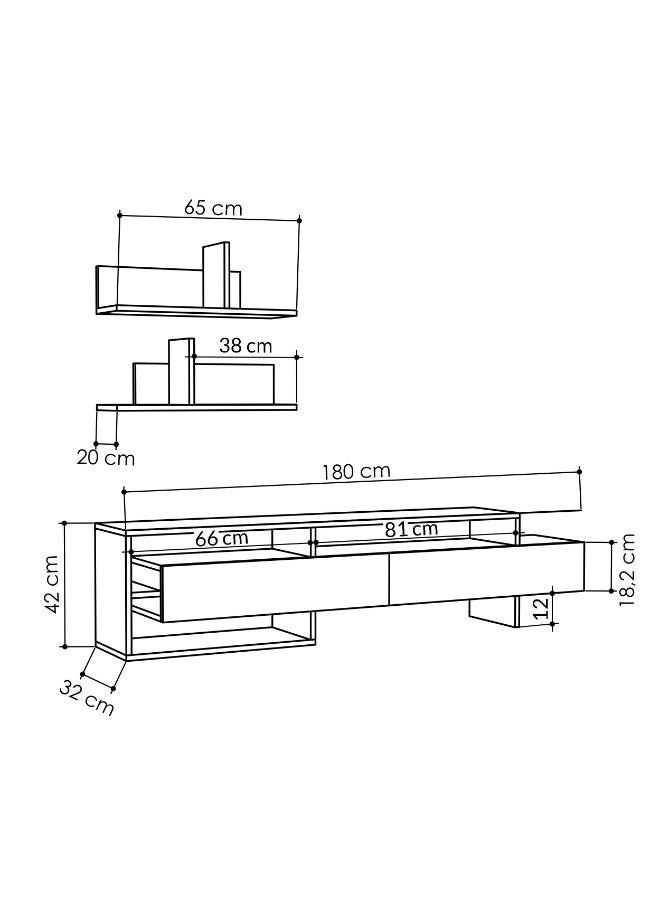 Mourah Home Gara Tv Unit Up To 60'' Inch Tvs With 2Shelf | 2Door And 2Tier Cabinet | Tv Cabinet | 180X29.8X42 Cm| White- 2 Years Warranty - Image 5