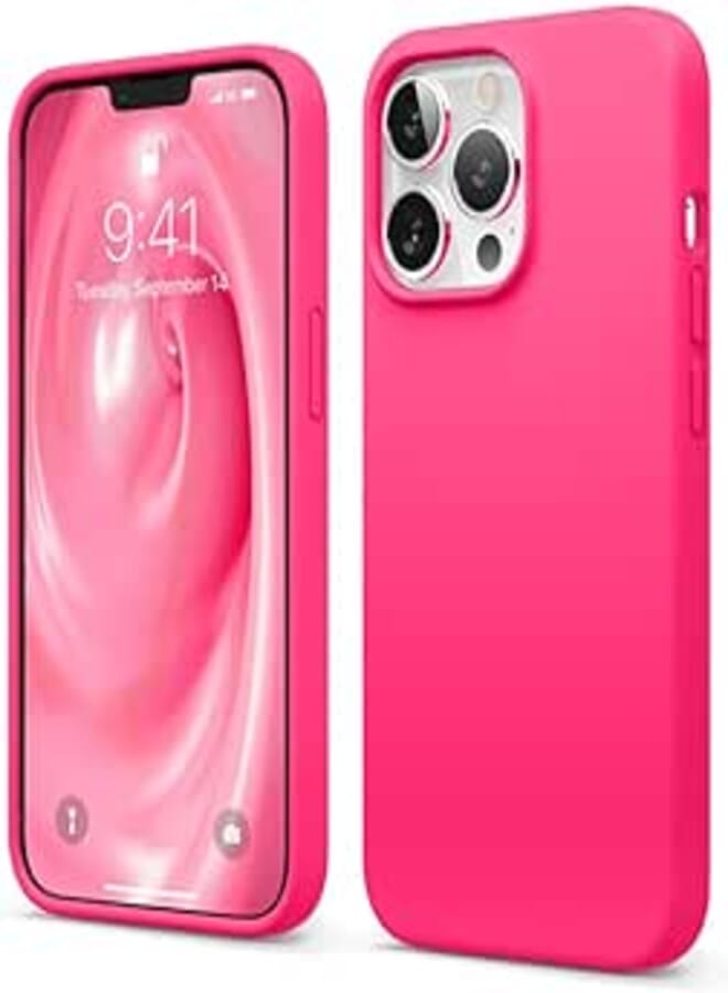 elago Compatible with iPhone 13 Pro Case, Liquid Silicone Case, Full Body Screen Camera Protective Cover, Shockproof, Slim Phone Case, Anti-Scratch Soft Microfiber Lining, 6.1 inch (Neon Hot Pink)